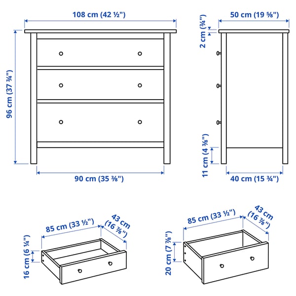 3 lades, HEMNES, zwartbruin, cm - IKEA