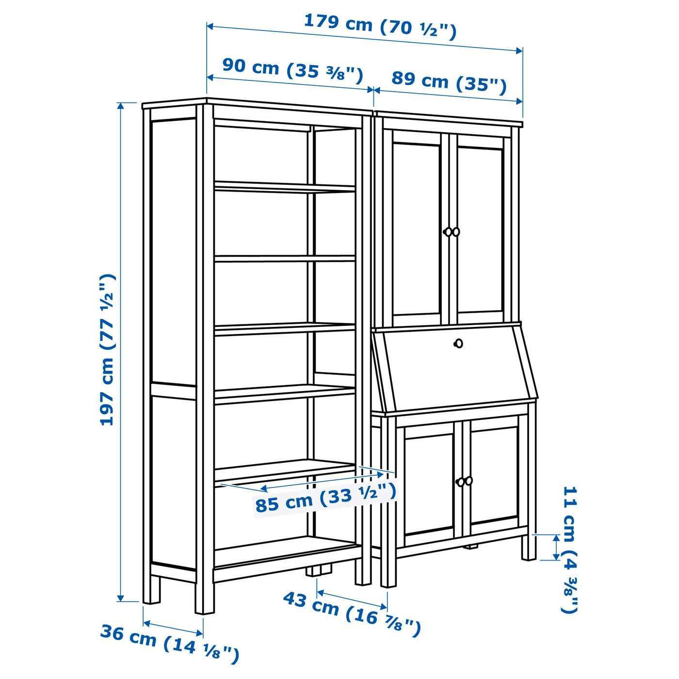 Hemnes Secretaire Opbouwdeel Boekenkast Wit Gebeitst 179x198 Cm Ikea