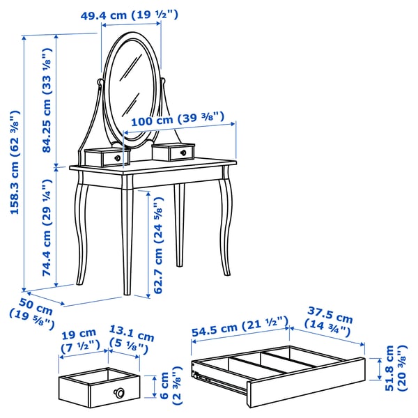 met spiegel, HEMNES, wit, 100x50 cm - IKEA