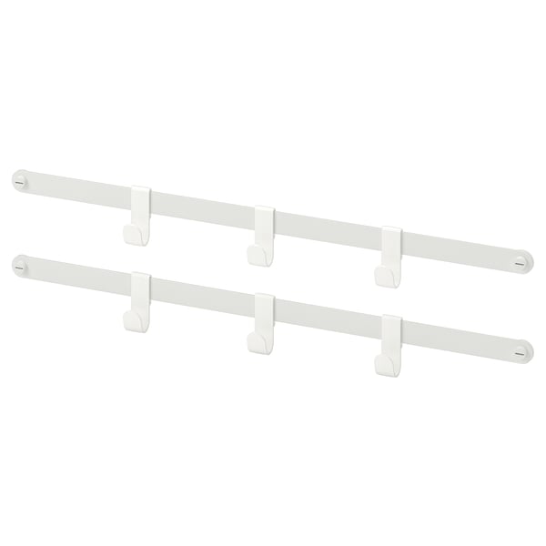 Twee witmetalen ophangrails met haken.