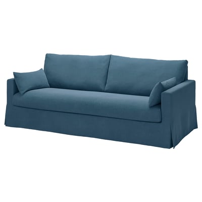 Blauwe bank, modern design, zachte kussens, afneembare hoes.