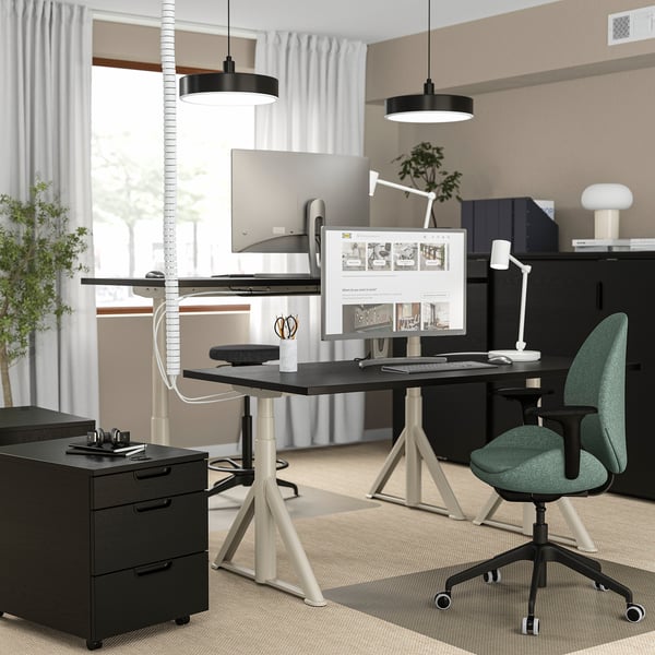 IDÅSEN Bureau zit/sta, zwart/beige, 160x80 cm