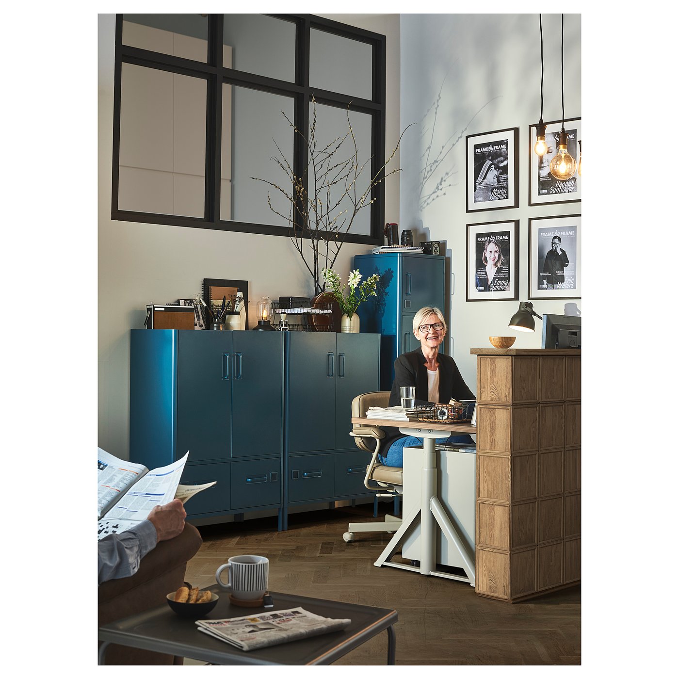 Idasen Hoge Kast Met Smart Lock Blauw 45x172 Cm Ikea