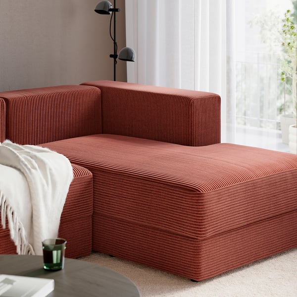 JÄTTEBO 4-zits mod bank met chaise longue, rechts met nekkussen/Samsala bruinrood