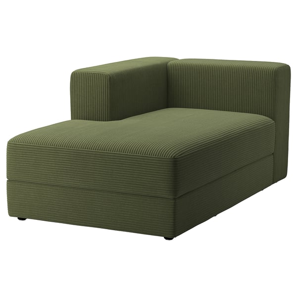 Groene JÄTTEBO modulaire sectionele bank met geribbelde structuur en chaise longue.