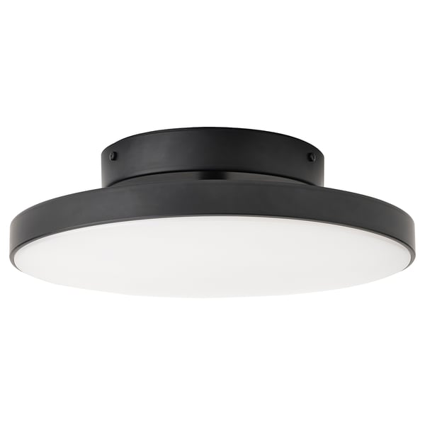 Moderne zwarte plafondlamp, rond, met diffuse witte led in art deco stijl.