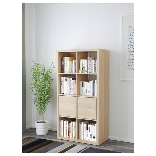 Kallax Open Kast Met Deuren Wit Gelazuurd Eikeneffect 147x77 Cm Ikea