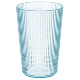 KALLSINNIG: helderblauw acrylglas met verticale ribben en een ruitpatroon aan de onderkant, hoog en cilindrisch.