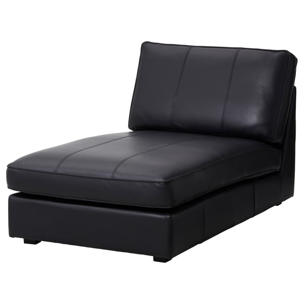 Zwarte KIVIK chaise longue. Modern design, lederen bekleding, l-vormig.