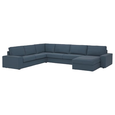 Blauwe KIVIK sectionele bank, modern design, comfortabele kussens, lage armleuningen.