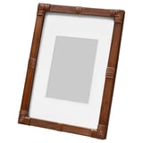 KLIBBAL bruine houten fotolijst, rechthoekig, met rotan accenten en beschermende voorkant.