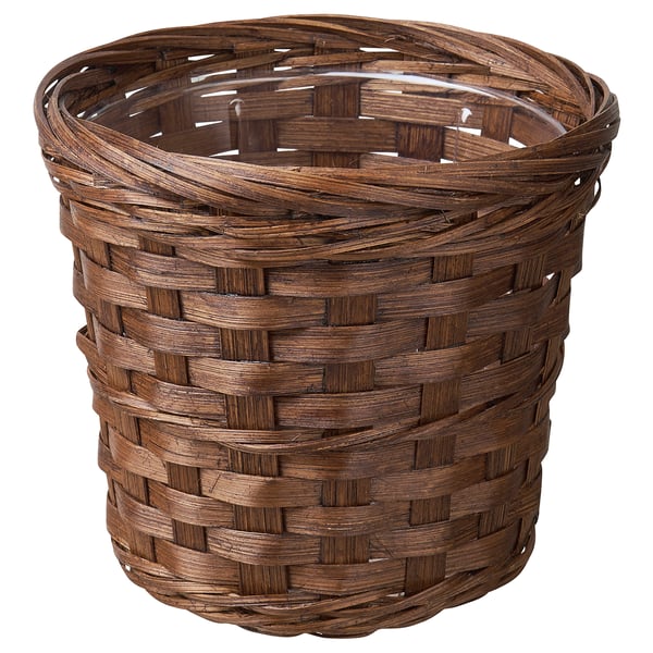 KLIBBAL naturel gevlochten mand plantenbak, cilindrisch donkerbruin, handgemaakt bamboe.