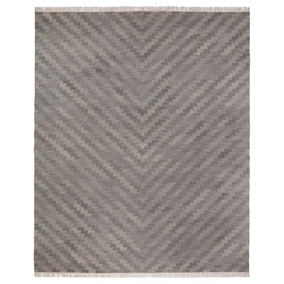 KNAPPHIRS grijs wol-katoenen vloerkleed, rechthoek met franje, geometrisch patroon.