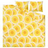 Gele bloemen beddengoed set, inclusief dekbed en 2 kussenslopen, katoen & viscose.
