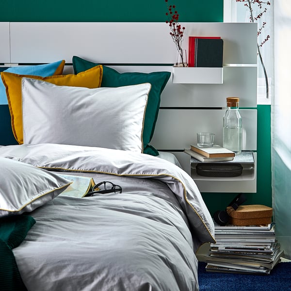 kungsblomma dekbedovertrek met 2 slopen grijs geel 240x220 60x70 cm ikea