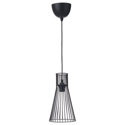 KVADRATUR hanglamp: strak zwart metalen gaas, conische vorm, ophangkoord.