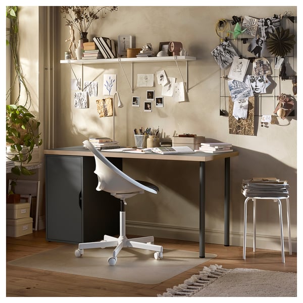 LAGKAPTEN / ALEX Bureau, grijs/houteffect, 140x60 cm