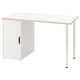 Optie: Een ikea LAGKAPTEN wit bureau met een licht houten blad, voorzien van een kast met een enkele zwarte handgreep.