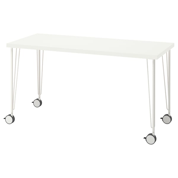 LAGKAPTEN wit bureau, rechthoekig blad, vierpoot met wieltjes.