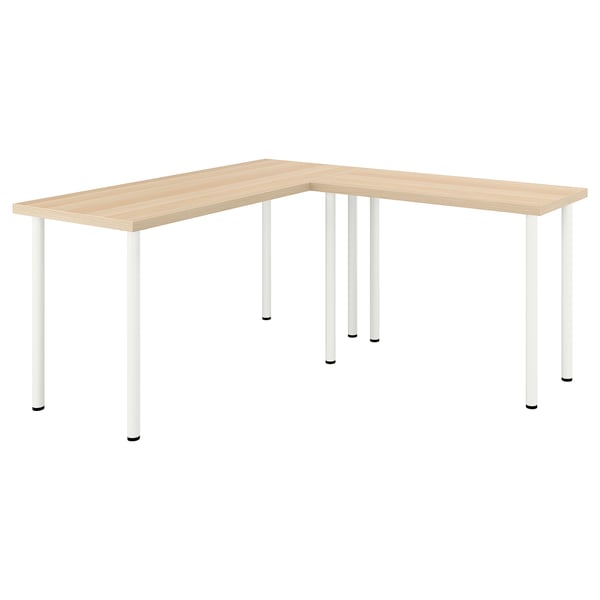 LAGKAPTEN / LINNMON L-vormig bureau, wit gelazuurd eikeneffect/wit, 140x160 cm