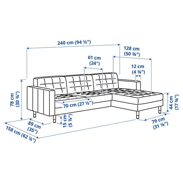 dam Gemaakt van struik 3-zitsbank, LANDSKRONA, met chaise longue - IKEA