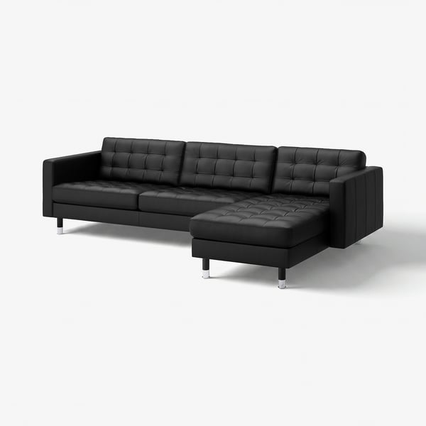 LANDSKRONA 4-zitsbank, met chaise longue/Grann/Bomstad zwart/metaal