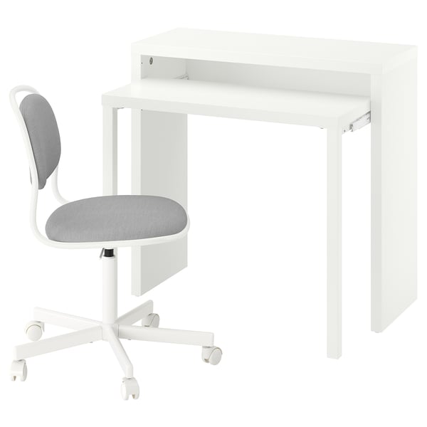 LÄNGDHOPP / ÖRFJÄLL Bureau en stoel, wit/lichtgrijs