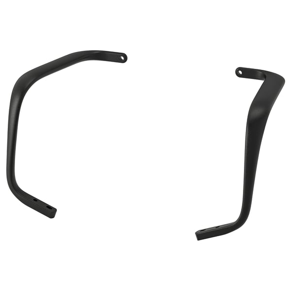 Zwarte LÅNGFJÄLL armleuningen van de stoel, aluminium frame, gebogen ontwerp, gepoedercoate afwerking.