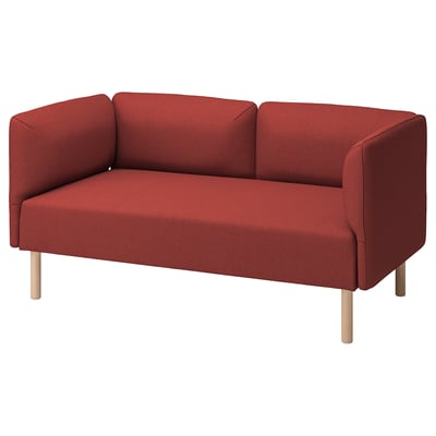 Rode LILLEHEM 2-zitsbank, modern design, stevige houten poten, rode stof.