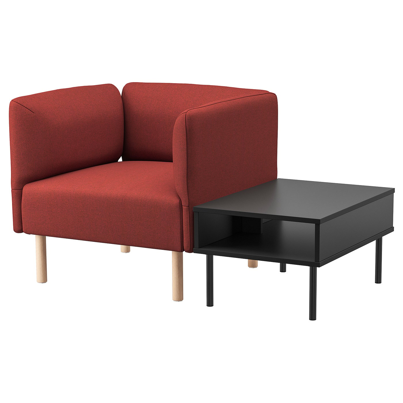 LILLEHEM Fauteuil met bijzettafel Gunnared bruinrood/hout
