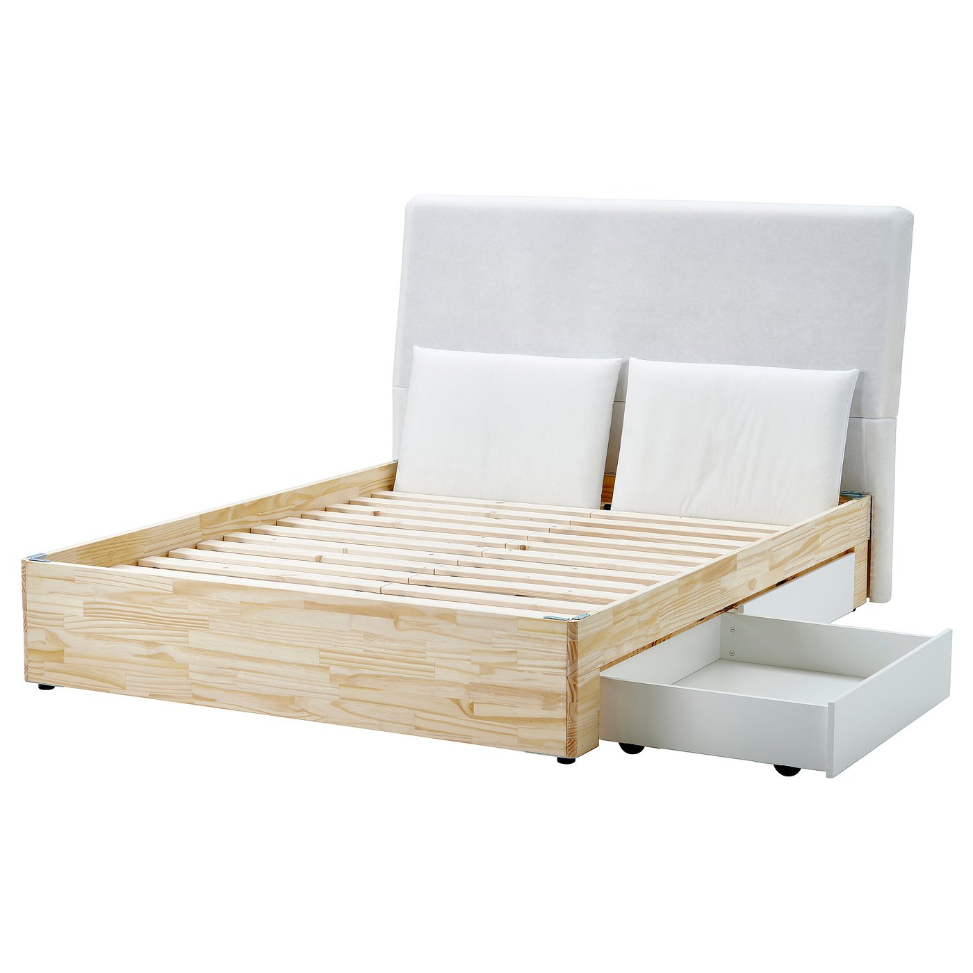 LILLFJÄLLET bedframe boxspring met opberger, inclusief hoofdeinde en