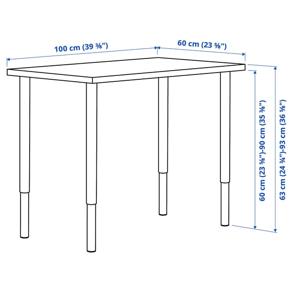 Illustratie met afmetingen voor het product: LINNMON.