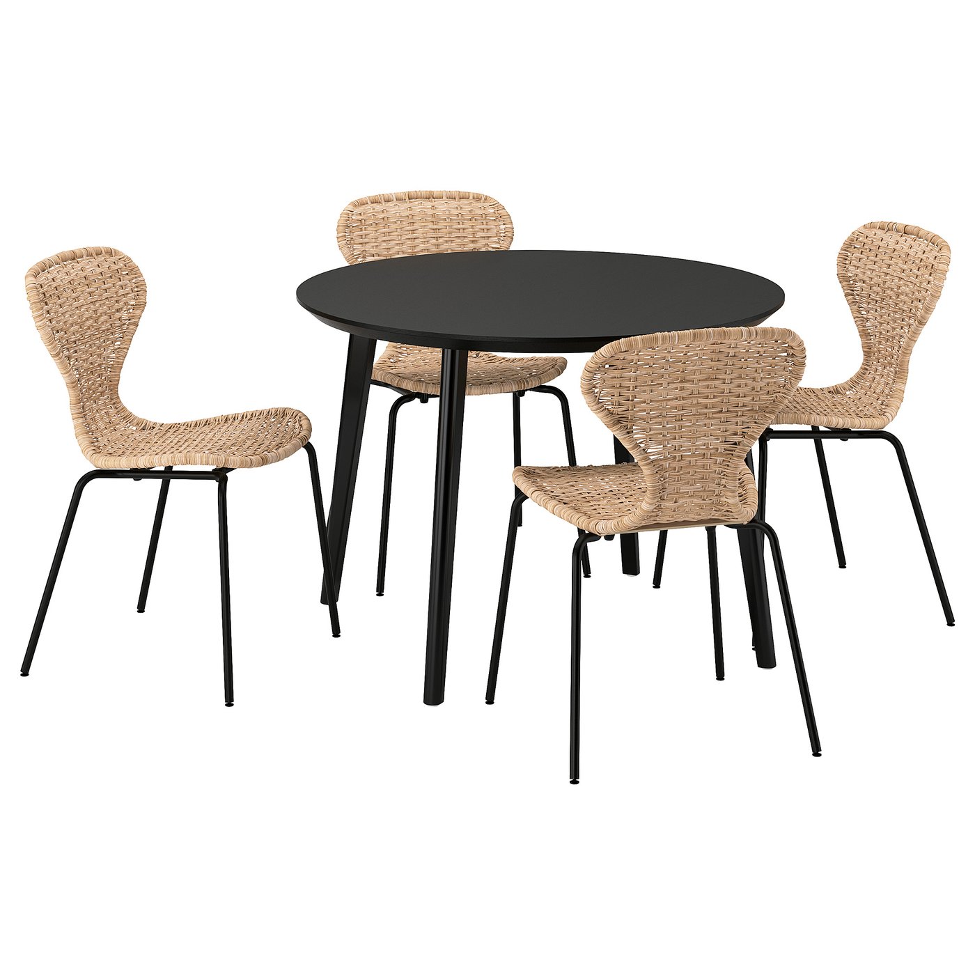 LISABO / LISABO Tafel en 4 stoelen zwart/rotan zwart 105 cm
