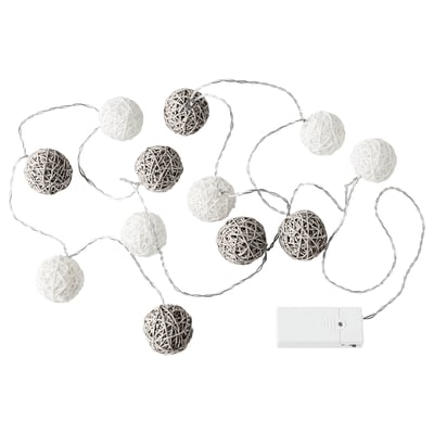 LIVSÅR lichtslingers, wit, bolvormige papieren bollen, werken op batterijen.