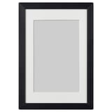 Zwarte LOMVIKEN fotolijst, rechthoekig, met dunne metalen rand, geschikt voor wand- of tafeldisplay.
