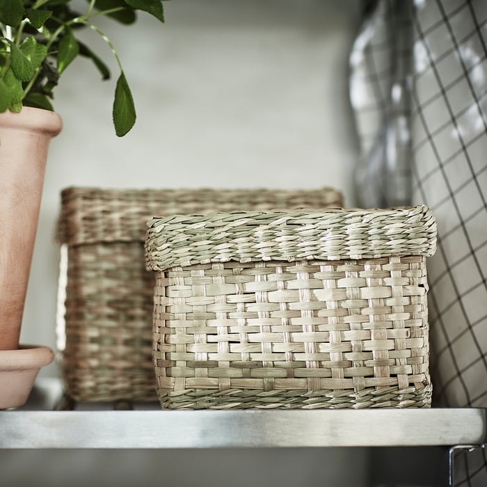 LURPASSA Mandje met deksel, set van 2, zeegras IKEA