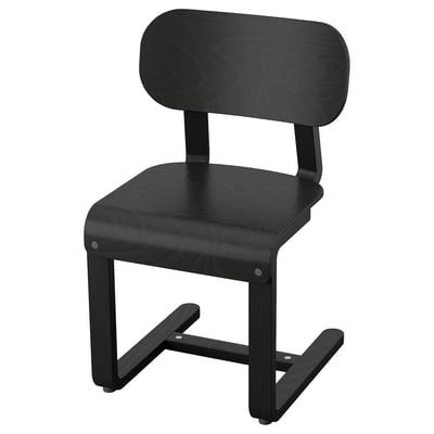 Zwarte sledestoel, strak design, berkenfineer, minimalistische stijl.