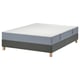 Een LYNGÖR bedbodem met een valevåg matras. Het is grijs, rechthoekig en heeft platte latten en pocketveren voor comfort en ondersteuning.