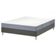 LYNGÖR bedbodem in grijs met witte matras, met platte latten en pocketveren, ontworpen voor individueel comfort.