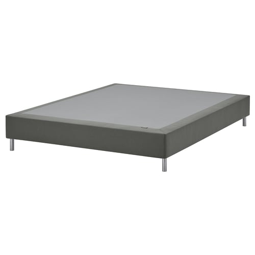 IKEA LYNGÖR grijze stoffen bedbodem, vierkant, metalen poten.
