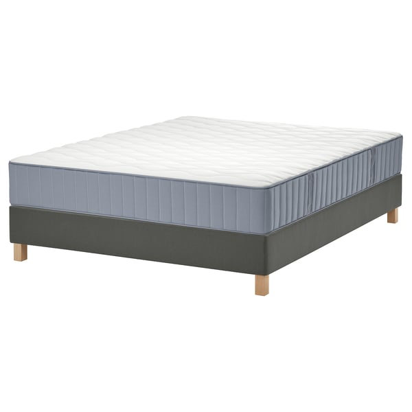 LYNGÖR matras- en bodemset: blauw, 7-zone comfort, schuimrubberen bovenkant, houten poten.