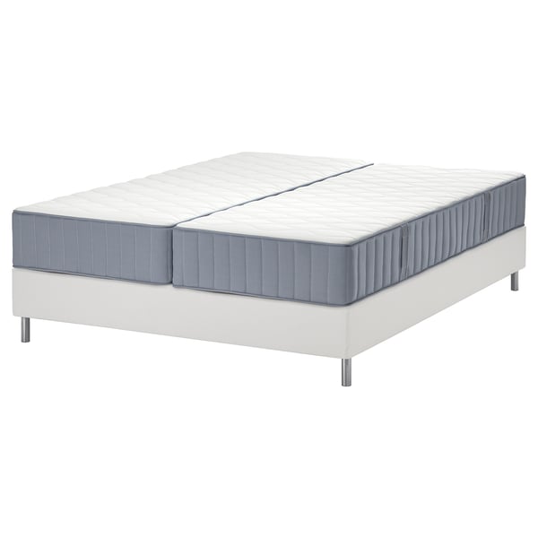 Tweedelige matrasset met blauwgrijze bies op witte bodem. Modern, strak design met 7 comfortzones.