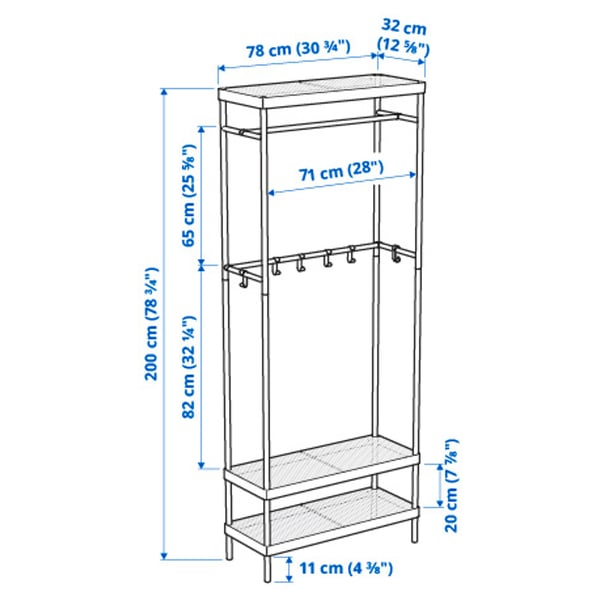 Contract Hijsen lineair Kapstok met schoenenopberger, MACKAPÄR, wit, 78x32x200 cm - IKEA