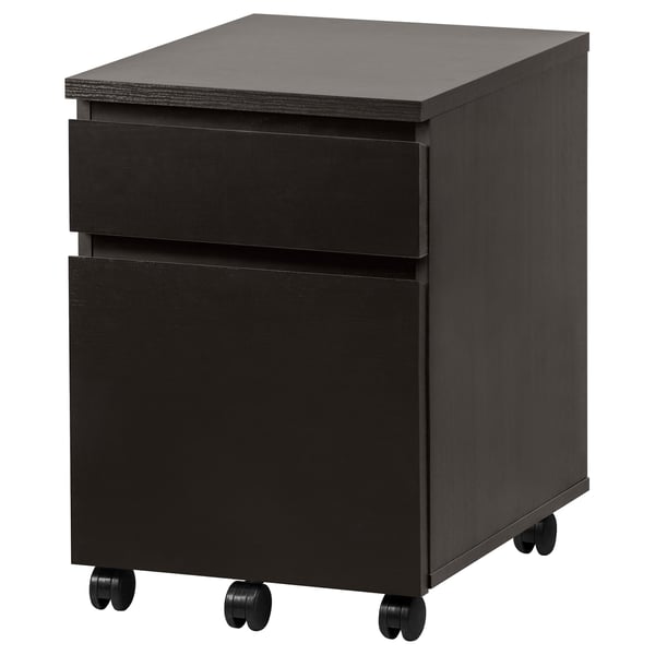 Zwart MALM verrijdbaar opbergmeubel met 2 lades, modern design op wielen.