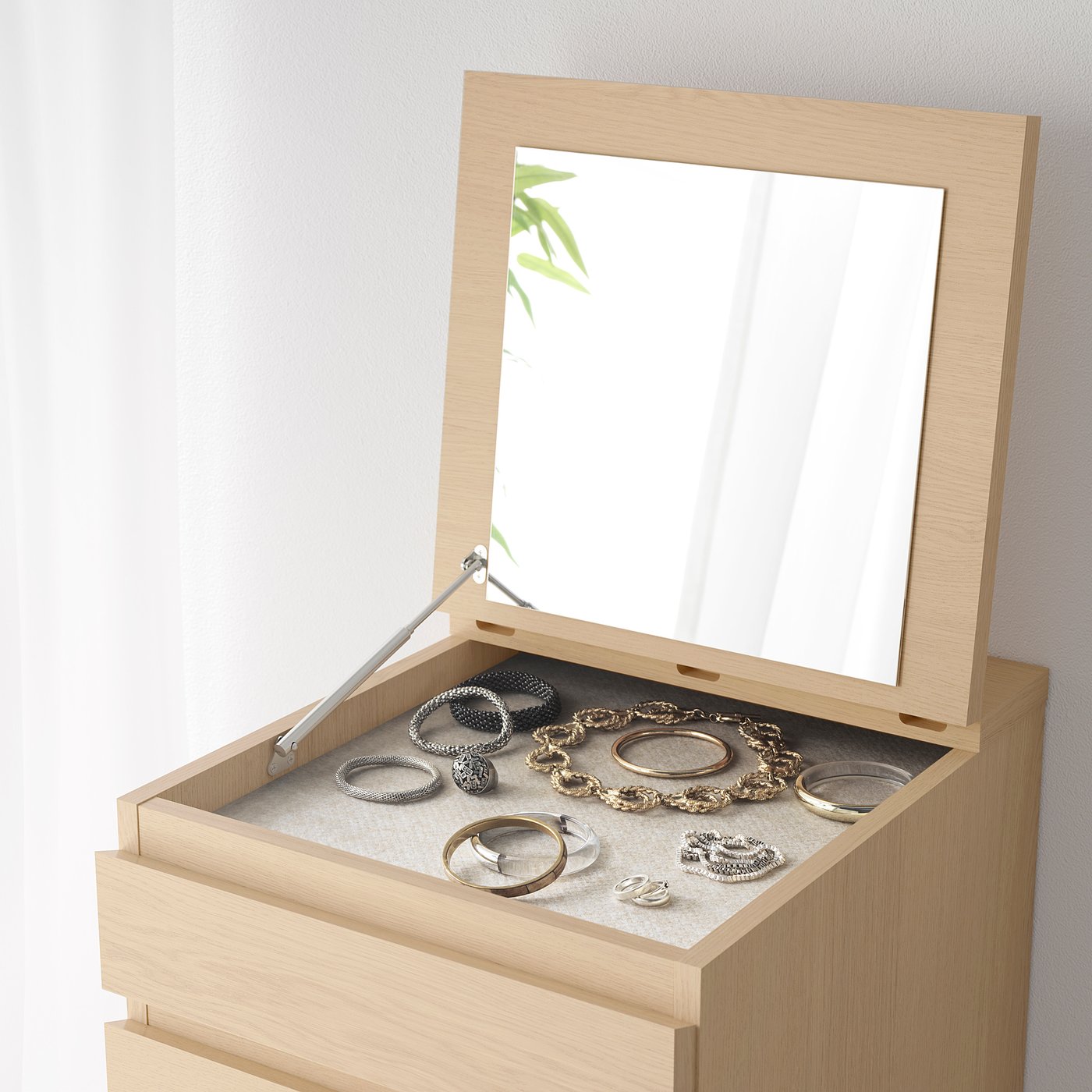 Malm Ladekast 6 Lades Wit Gelazuurd Eikenfineer Spiegelglas 40x123 Cm Ikea