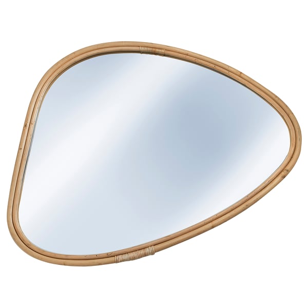 MARISTOVA spiegel: organisch rotan frame, lichtbruin, ovale vorm, japandi design.