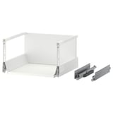 MAXIMERA witte lade met metalen geleiders. Strak design, soft-closing, gemaakt van melamine en staal.