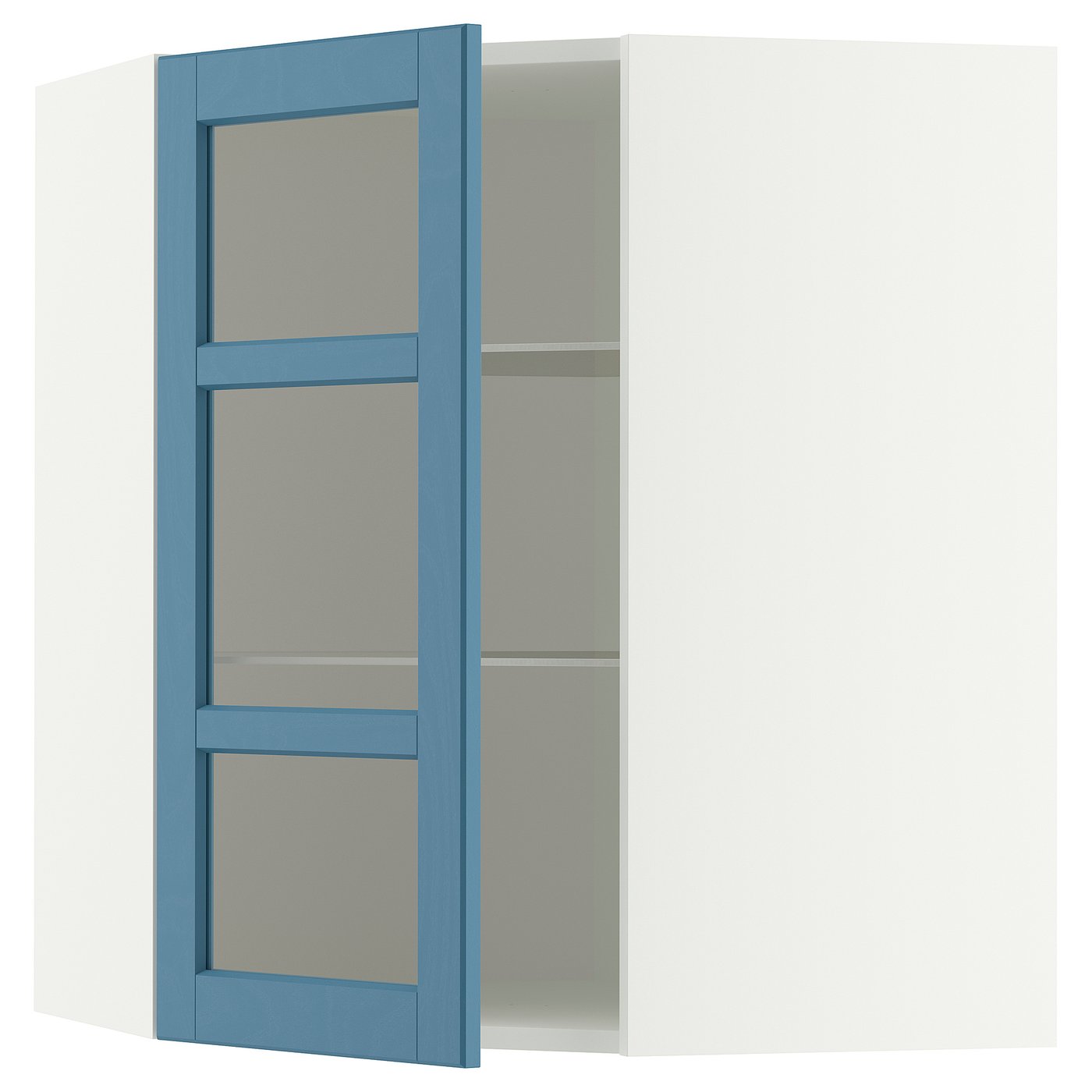 METOD Bovenhoekkast met plank/vitrinedeur wit/Lerhyttan blauw 68x80 cm