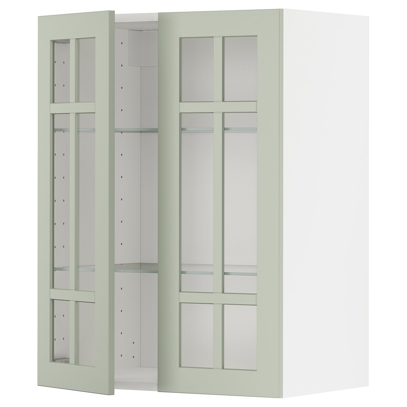 METOD Bovenkast m planken/2 vitrinedeuren Bovenkast m planken/2 vitrinedeuren · wit/Stensund lichtgroen · 60x80 cm