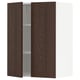 Donkerhouten paneelkast, wit frame, twee deuren open, zichtbare plank binnenin.